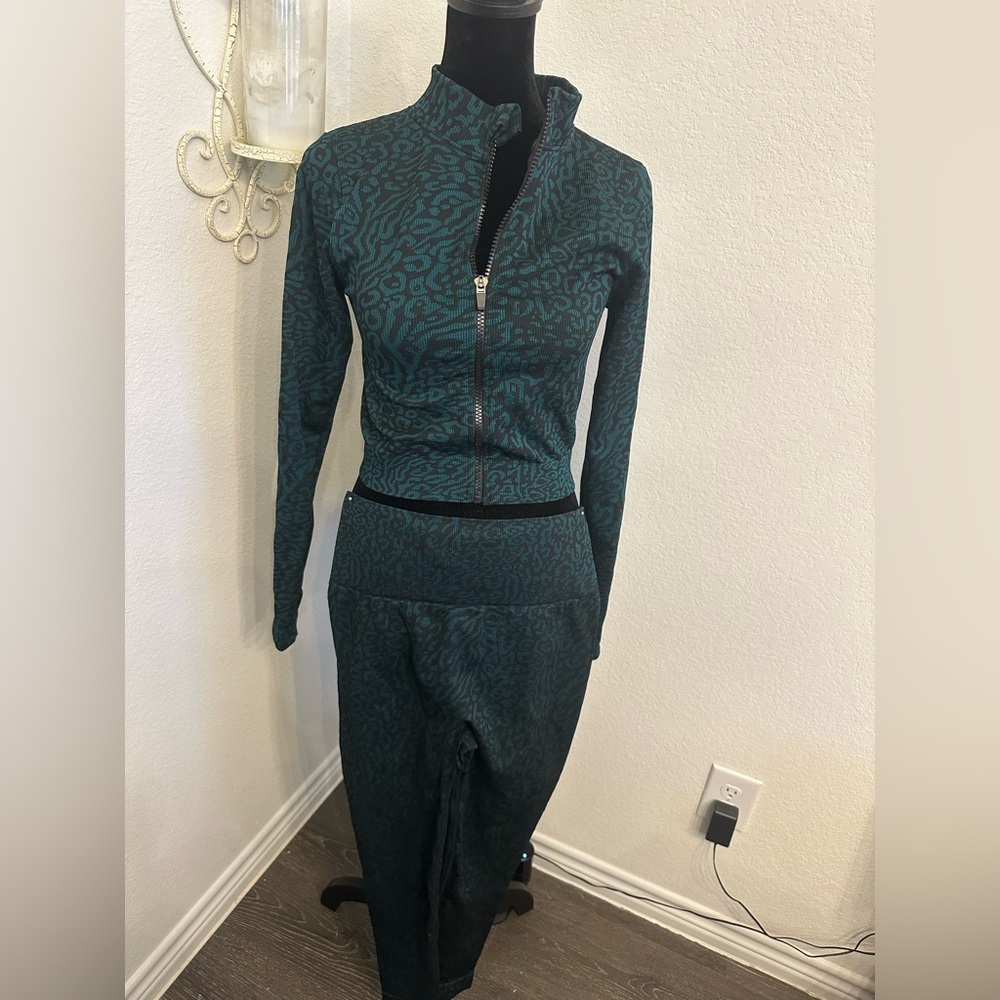 Green Leopard Print Tracksuit